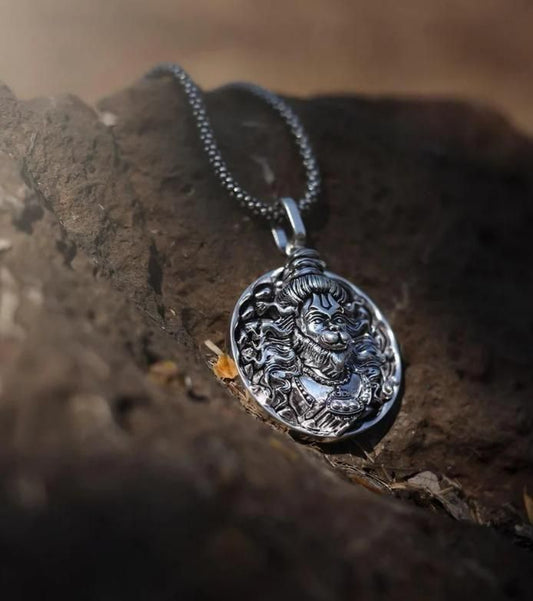 Hanuman Ji Pendant Oxidized Silver Chain