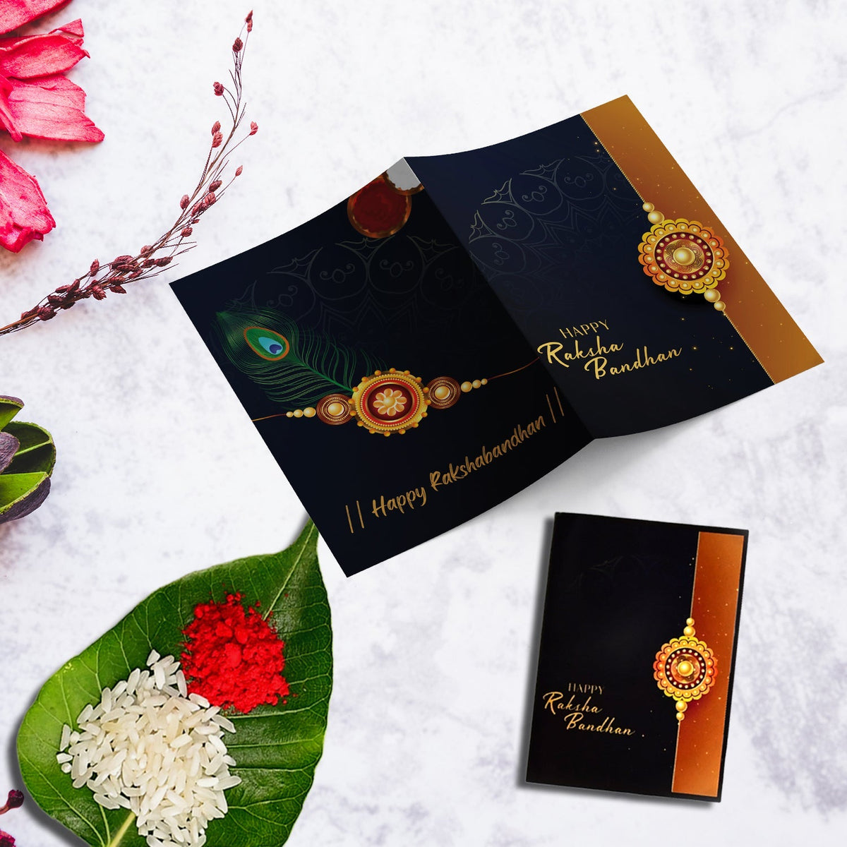 Single Designer Peacock Rakhi For Brother Includes Silver Coin Roli Chawal Greeting Card