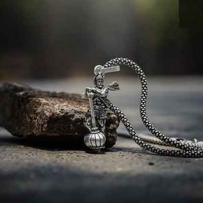 Hanuman With Gada Silver Pendant Chain