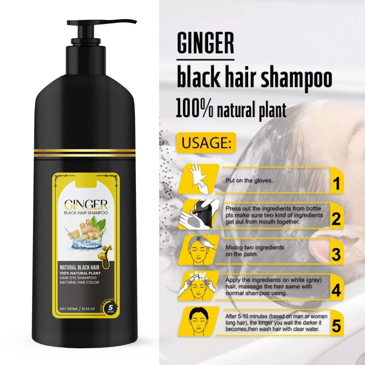 Ginger Black Hair Shampoo Natural Black Hair 300ml