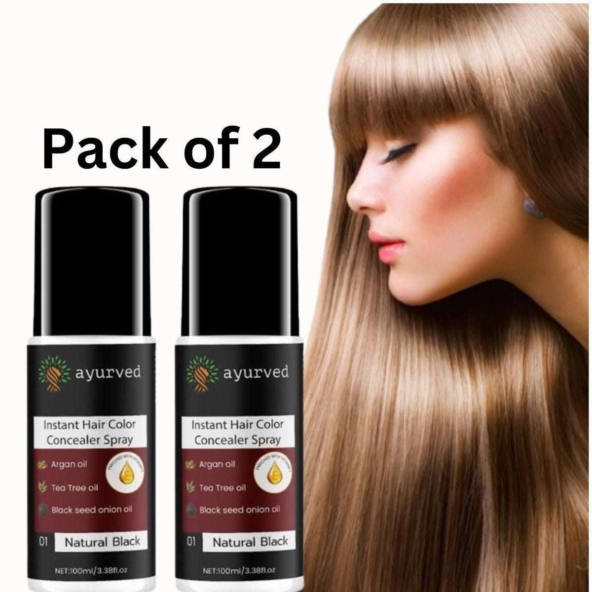 Ayurved 2 in 1 Instant Hair Color Spray with German Formula