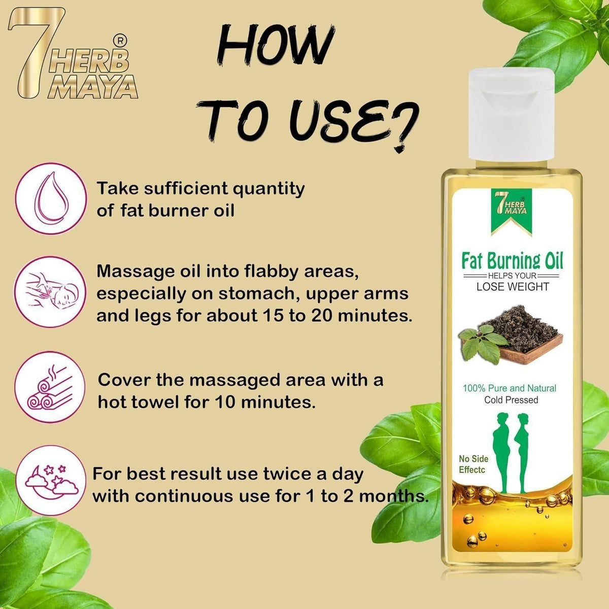 7 Herb maya Fat Burning Oil, Slimming oil, Fat Burner, Anti Cellulite & Skin Toning Slim Oil (Pack of 2)