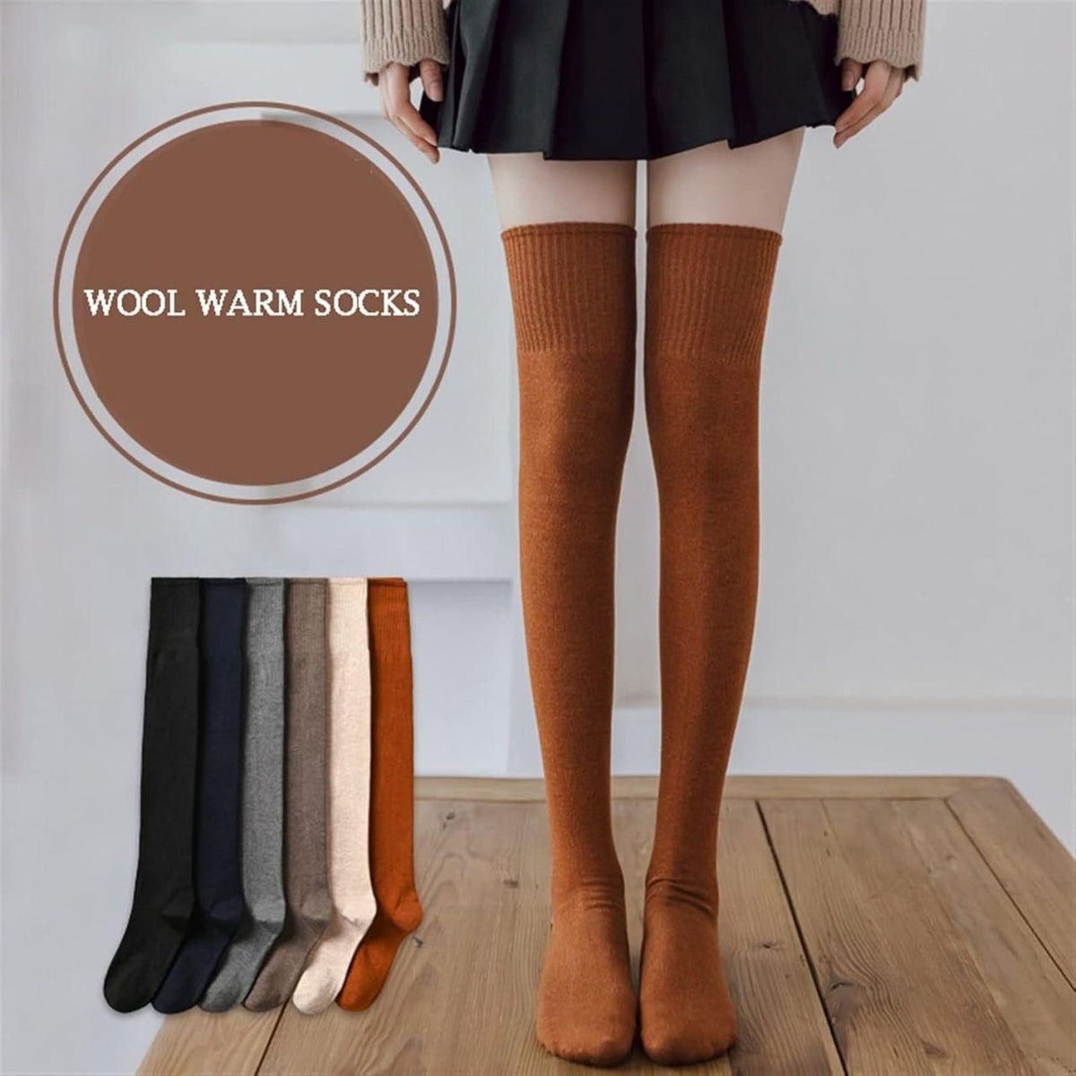 Warm Thigh High Socks Knitted Thick Thermal Woolen Socks (Assorted Color, 1 Pair)