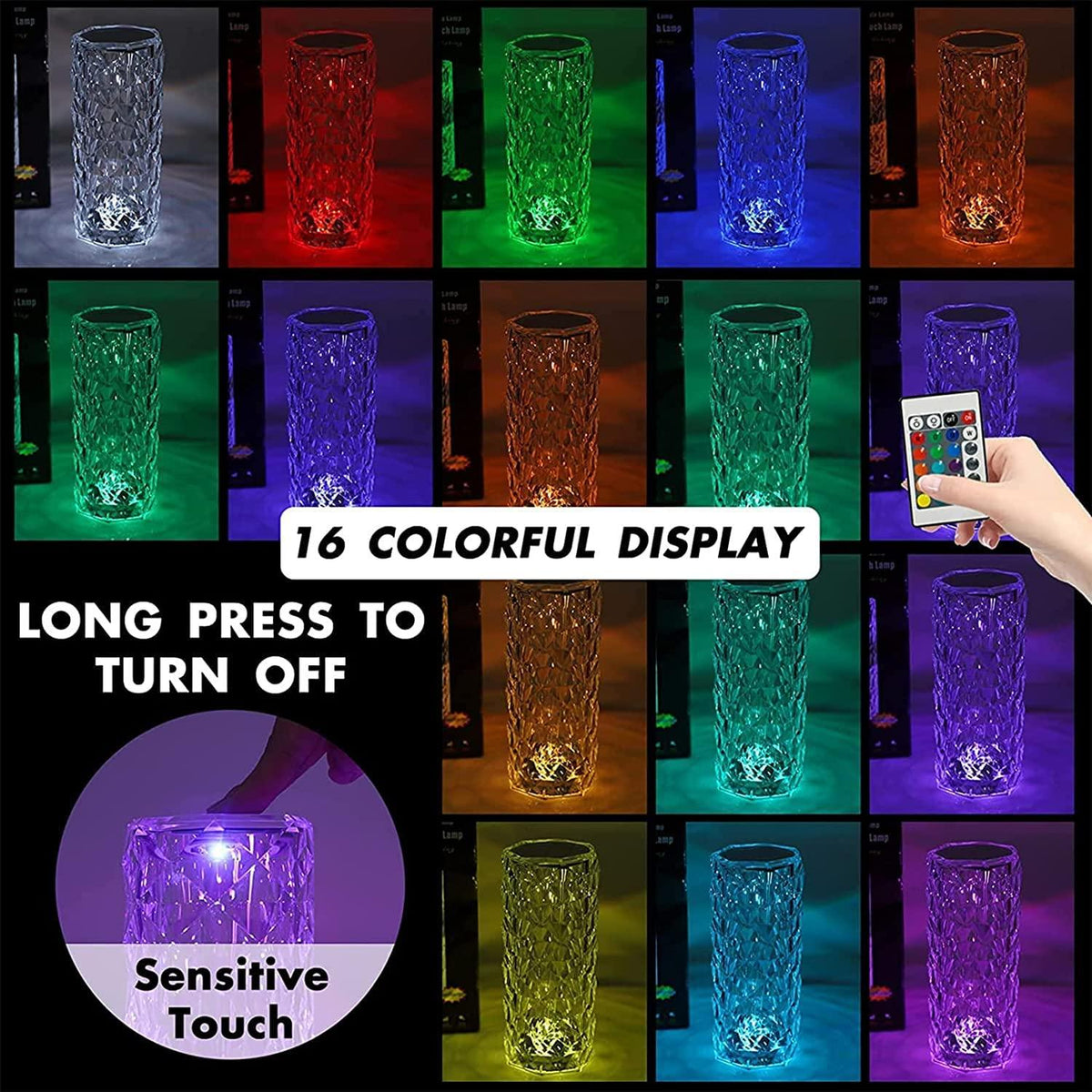 16 Color Changing Rose Crystal Diamond Table Lamp