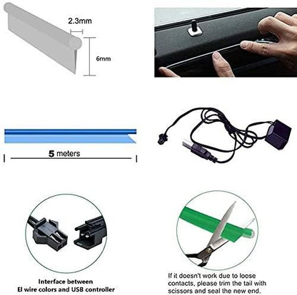 Automaze El Wire, 5M Neon Lights 5V with Fuse Protection for Car Interior Decoration ( Ice Blue )