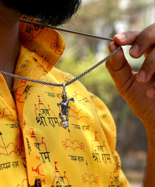 Hanuman With Gada Silver Pendant Chain