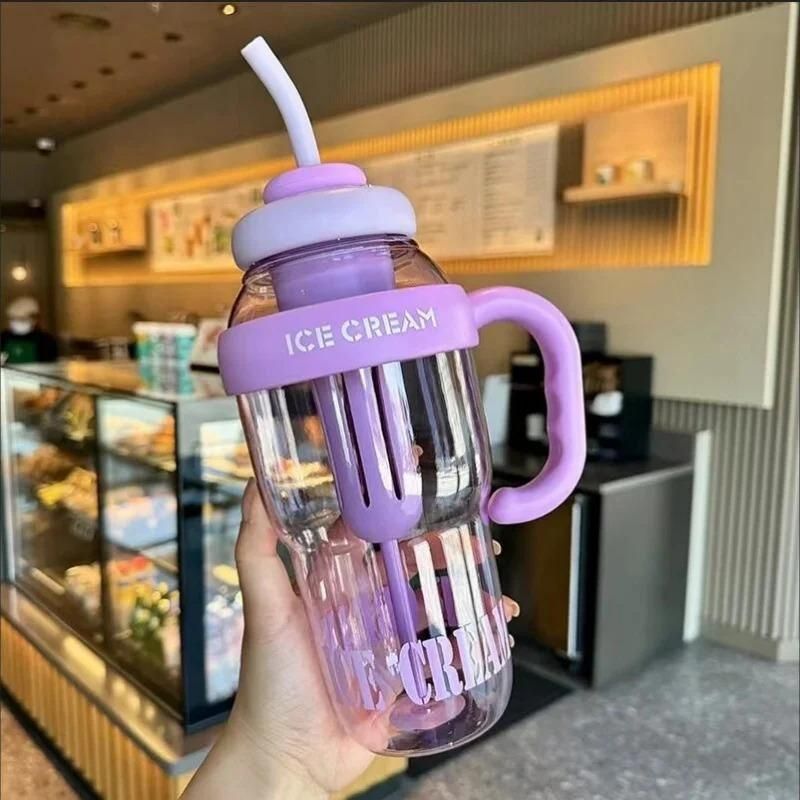 Water Bottle with Handle and Straw