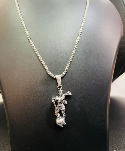 Hanuman With Gada Silver Pendant Chain