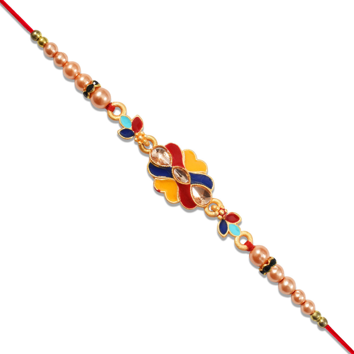 Premium Designer Rakhi With Multicolor Enamel Kundan Stones  Golden Pearls