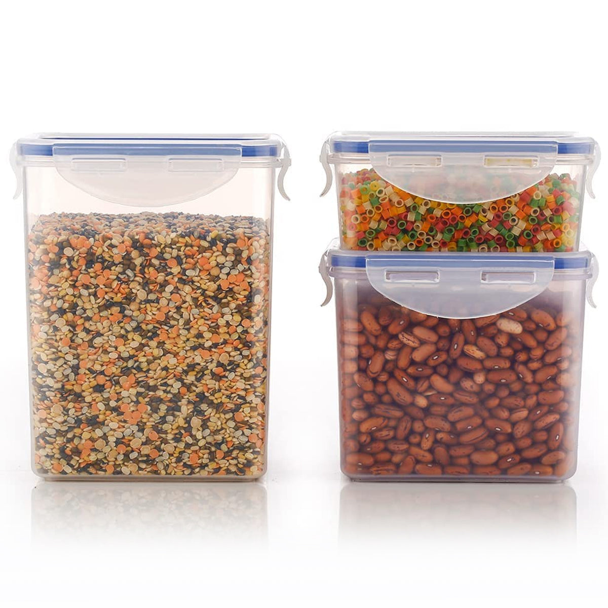 5827 Rectangle Abs Airtight Food Storage Containers With Leak Proof Locking Lid Storage Container Set Of 3 Pc (Approx Capacity 500ml1000ml1500ml Transparent)