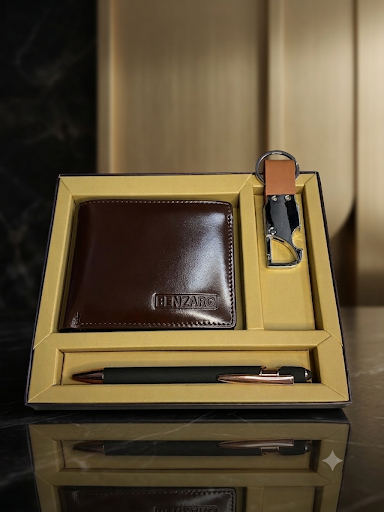 Executive Men’s Leatherette Gift Set (3-in-1 Combo - Deep Brown)