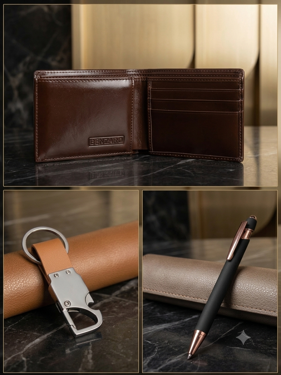 Executive Men’s Leatherette Gift Set (3-in-1 Combo - Deep Brown)