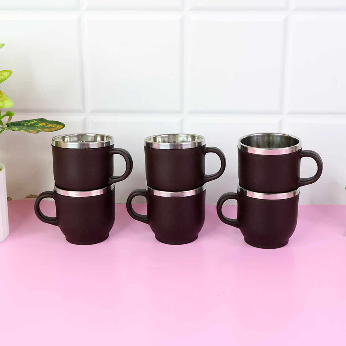 Apex Premium Double Wall Stainless Steel Cappuccino Mug Gift Set (6 Pc  100 Ml)