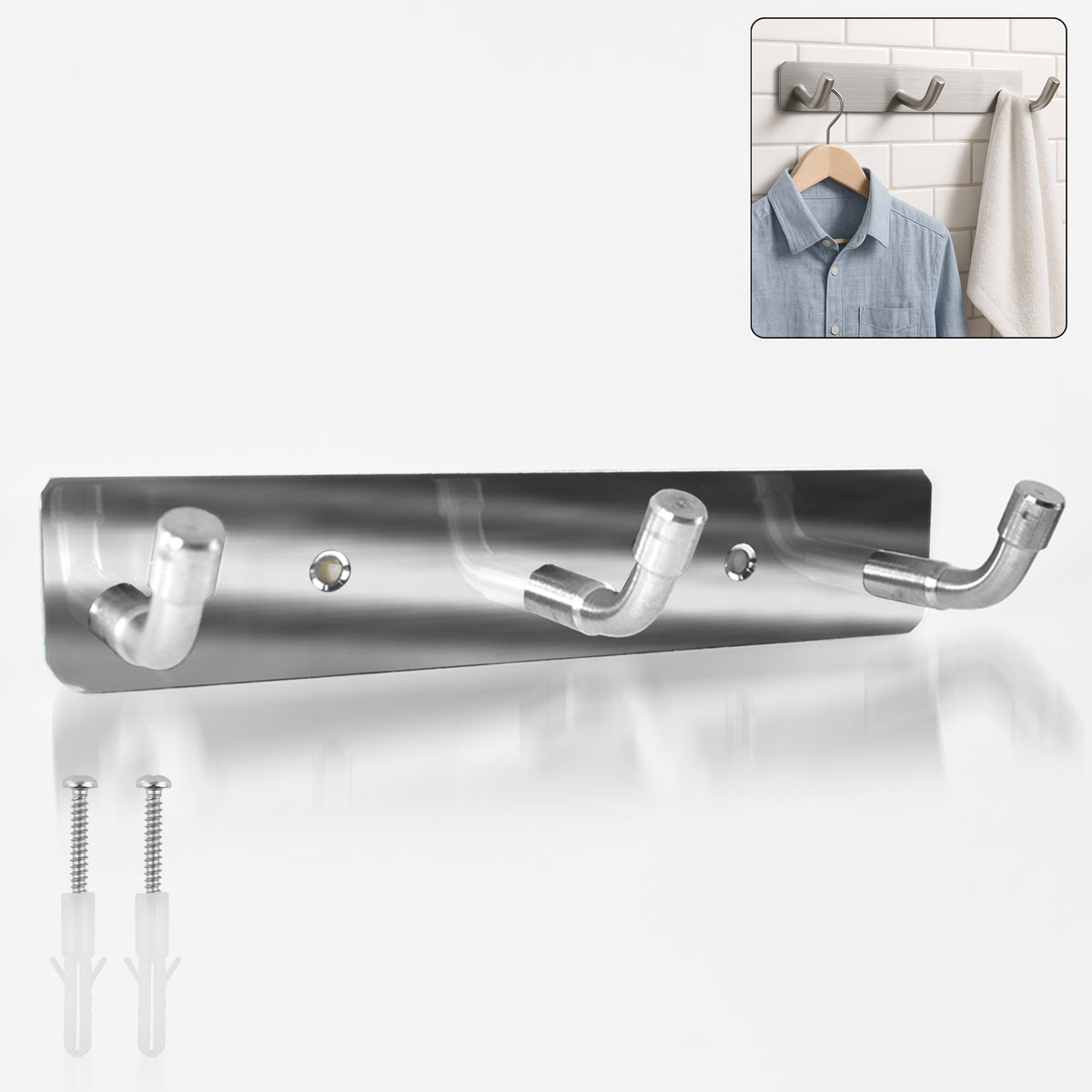 Stainless Steel Wall Mounted Coat 3 Hook Rack (14x3  1 Pc)