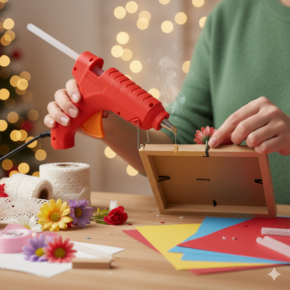 Premium 20w Hot Melt Glue Gun With 6 Transparent Glue Sticks Set
