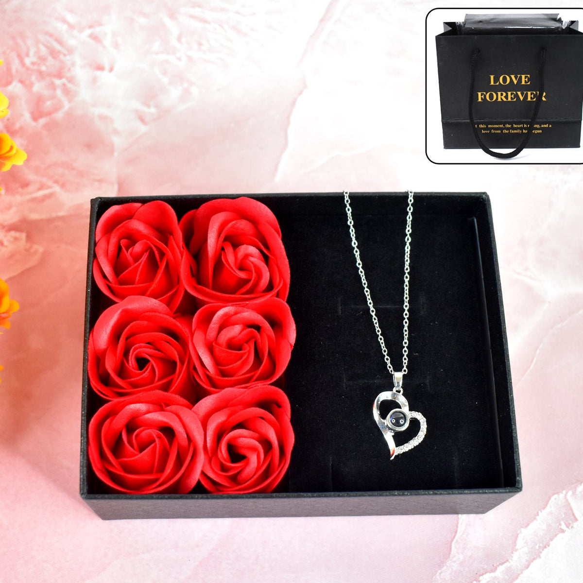 Rose Flower Gift Box Handmade Eternal Rose With I Love You Necklace Valentines Day