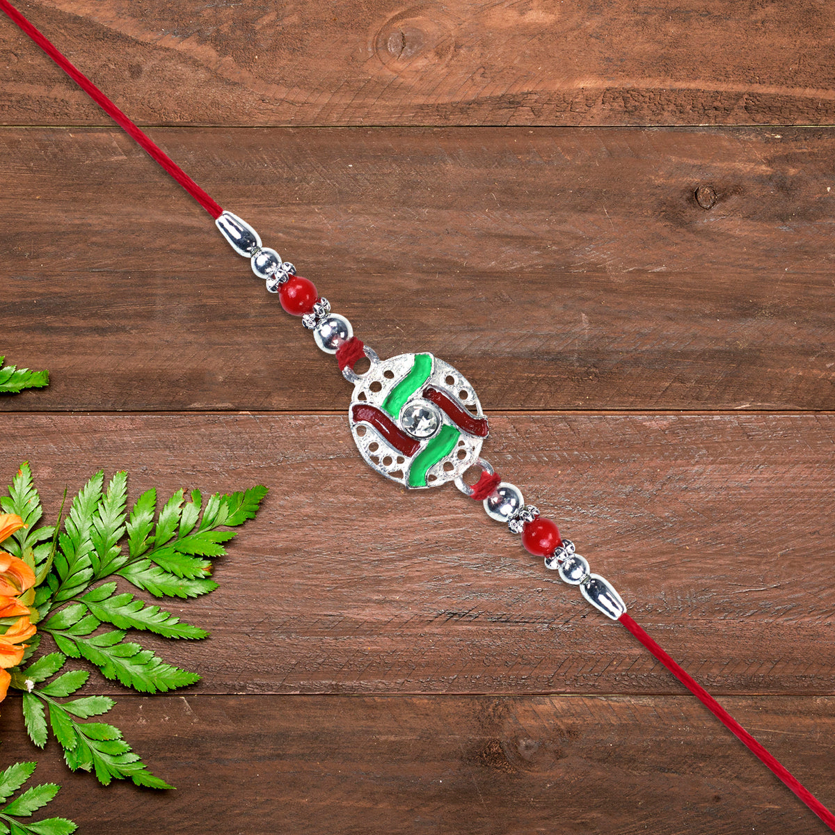 Silver-tone Swastik Rakhi