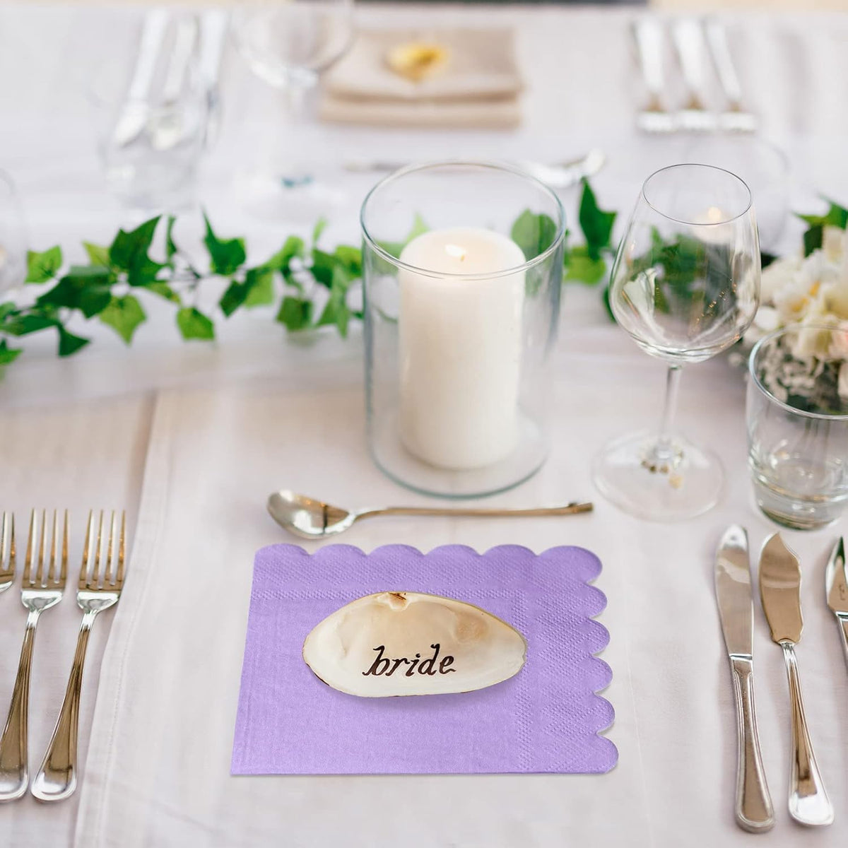 Lilac Scalloped Disposable Paper Napkin (23 X 23 Cm  120 Pc)
