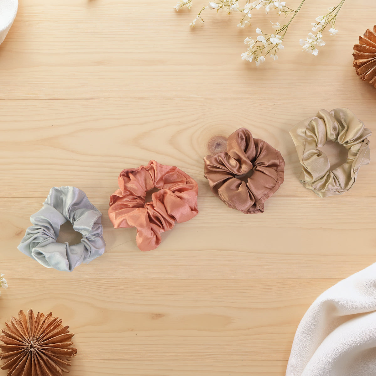 Premium Satin Hair Scrunchies  Elastic Hair Ties For Women  Girls (12 Pc)