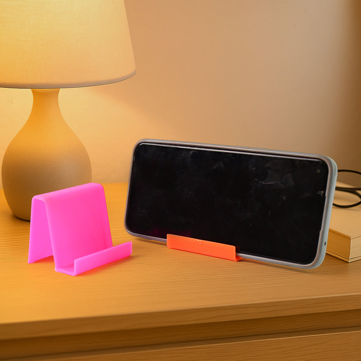 Durable Plastic Mobile Phone Stand With Angled Support (2 Pc  Mix Color)