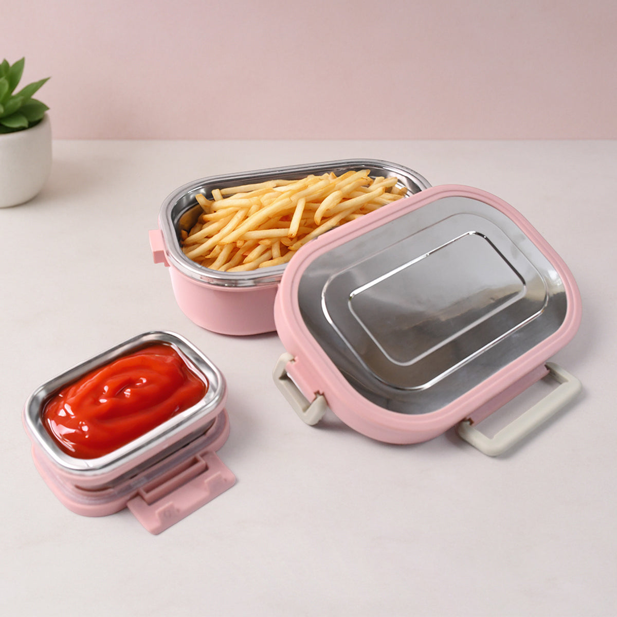 5588 Miracle Carry Lunch Box Microwave Safe Lunch Box With Insulated Bag 2 Compartment Lunch Box (400 Ml  2 Pc)