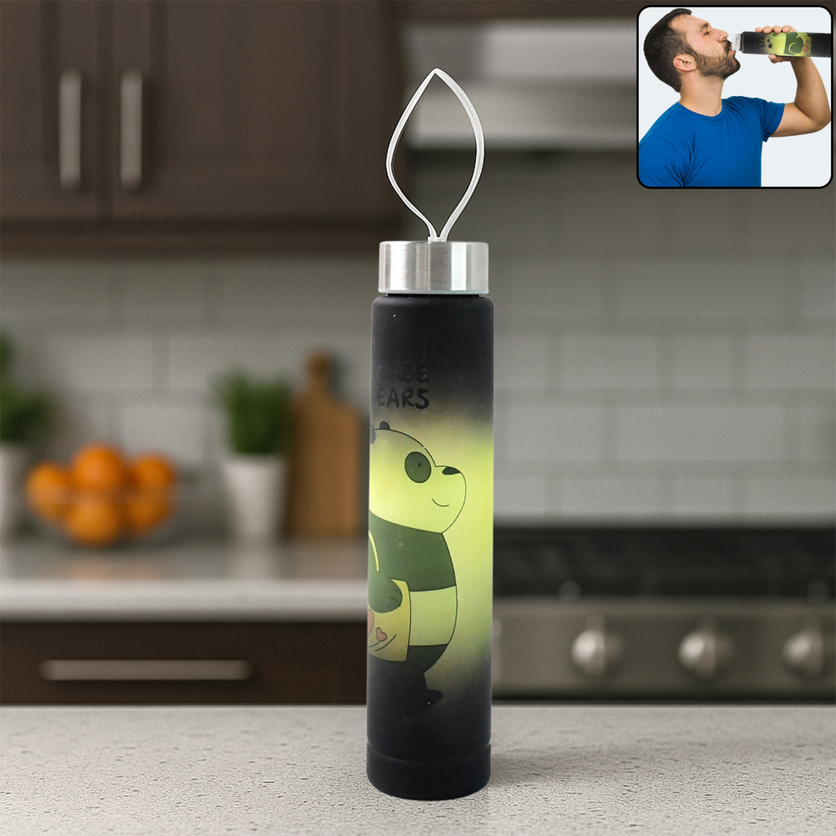 Cute Cartoon Printed Plastic Water Bottle (300 Ml  1 Pc)
