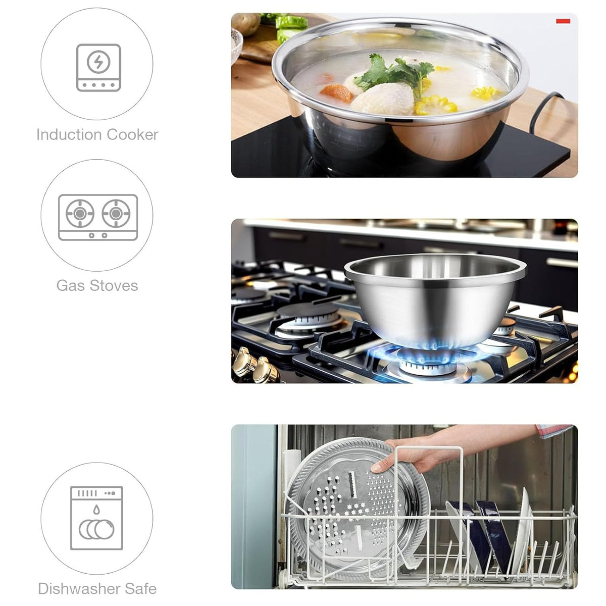 3-in-1 Stainless Steel Mixing Straining  Grater Bowl Set