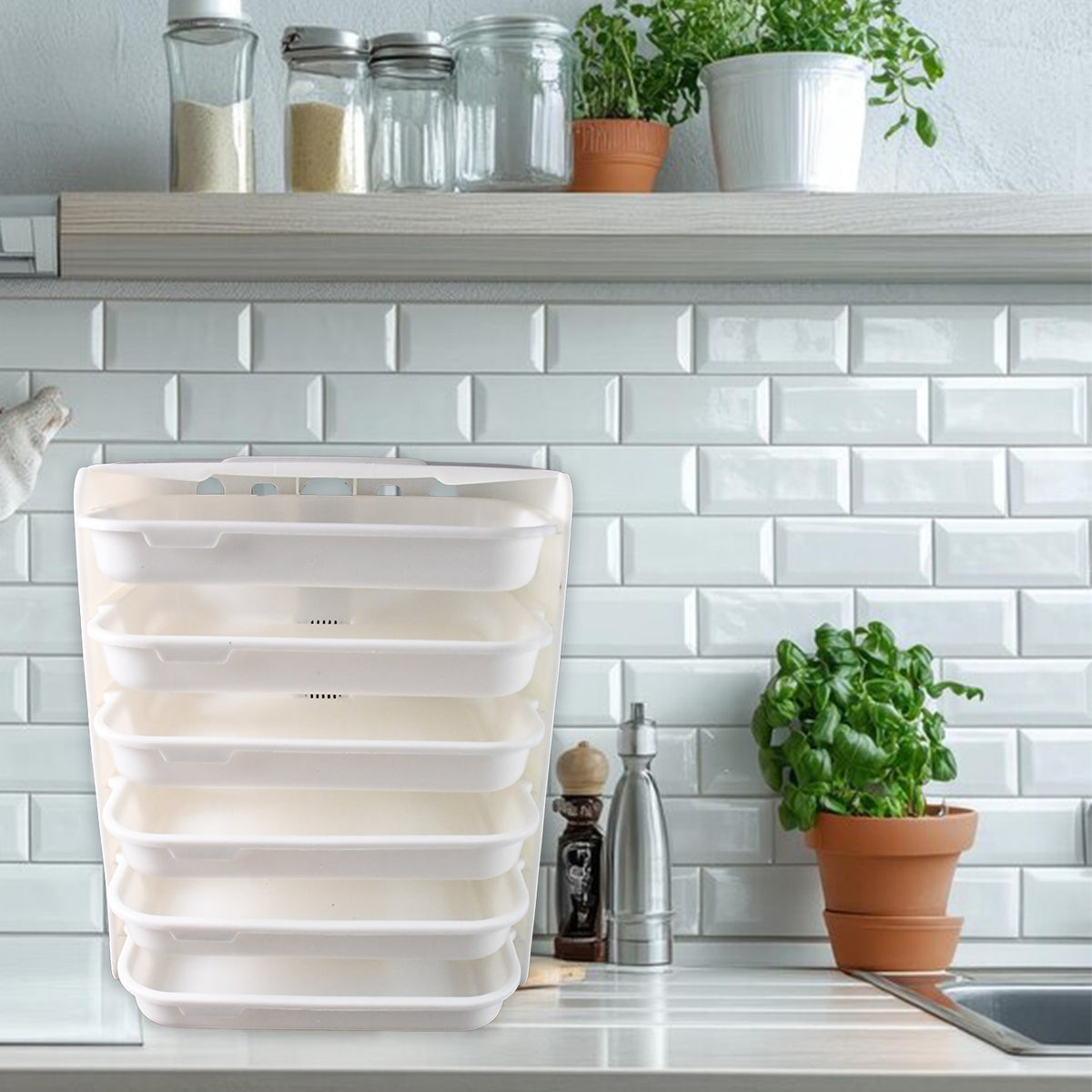 Plastic 6 Layer Wall-mounted Food Organizer Rack (1 Set)