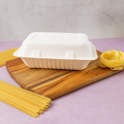Fresheeclamshell Takeaway Compostable Bagasse Food Box 9x6x3 Inch  10 Pcs Pack