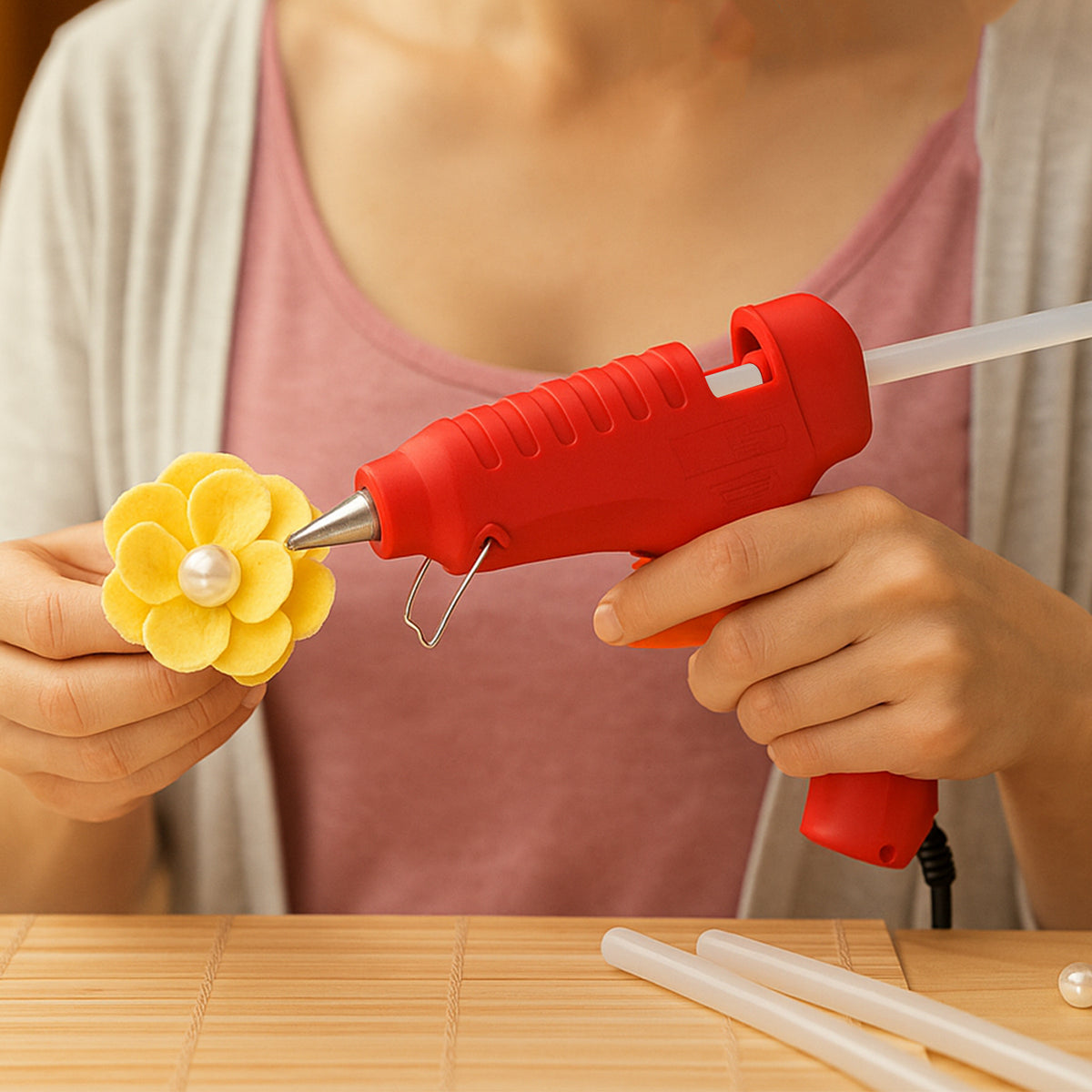 Premium 20w Hot Melt Glue Gun With 6 Transparent Glue Sticks Set