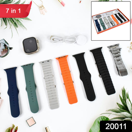 7 In 1 Ultra Smart Watch Combo With Seven Classic Straps Transparent Screen Guard (1 Set Mix Color)