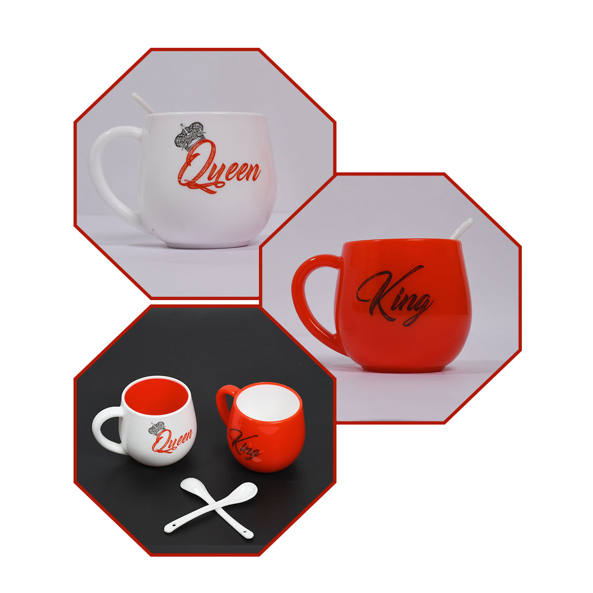 4764 King  Queen Printed Couple Matching Coffeetea Plastic Coffee Mug (300ml Set Of 2)