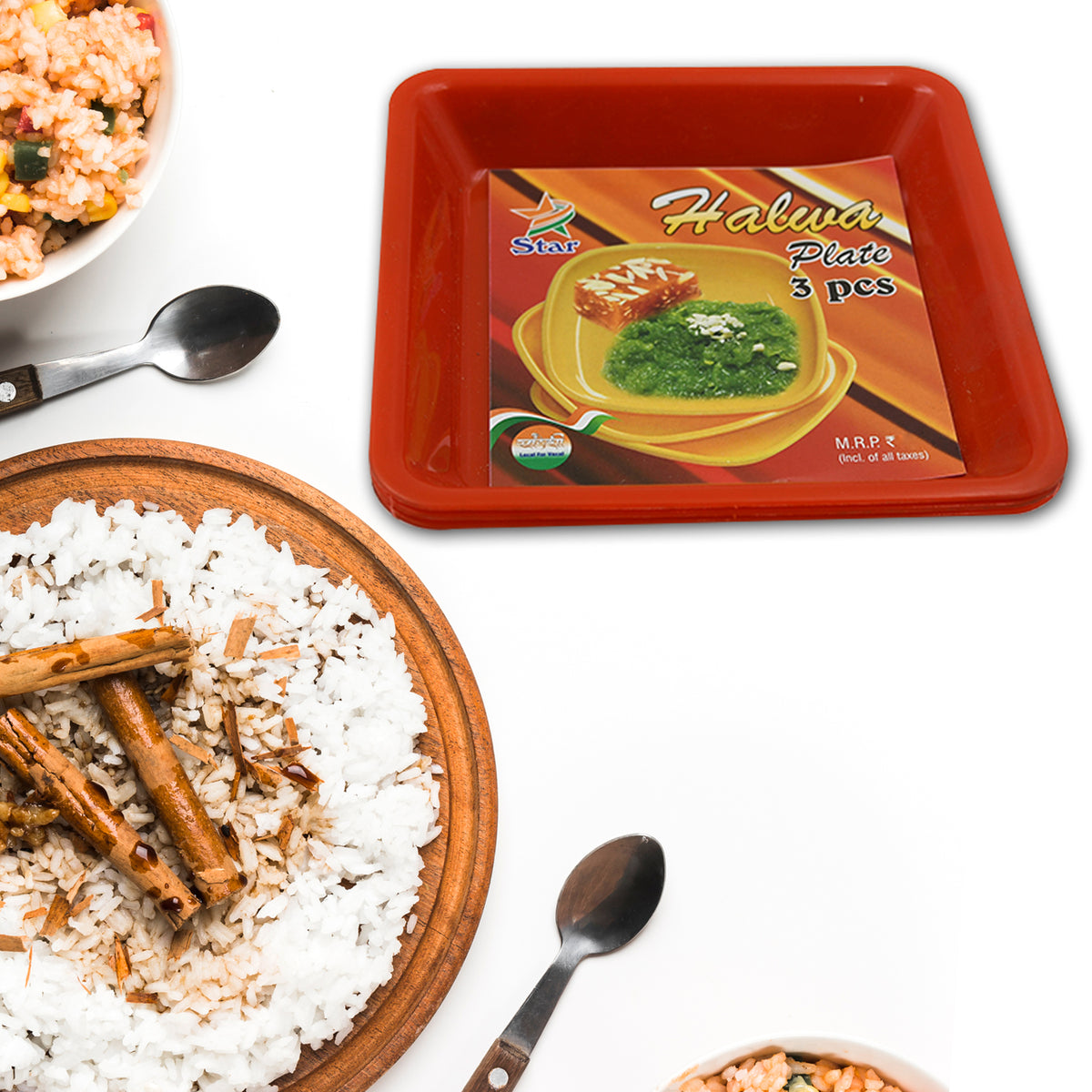 5563 Square Plastic Halwa Dinner Plate Snacks  Breakfast Restaurant Serving Trays Home School Coffee Hotel Kitchen Office (3 Pcs Set)