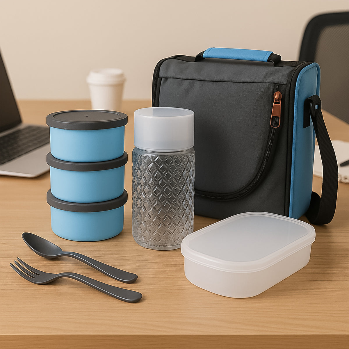 5106 All In One Lunch Box With Fabric Bag For Office  School Use