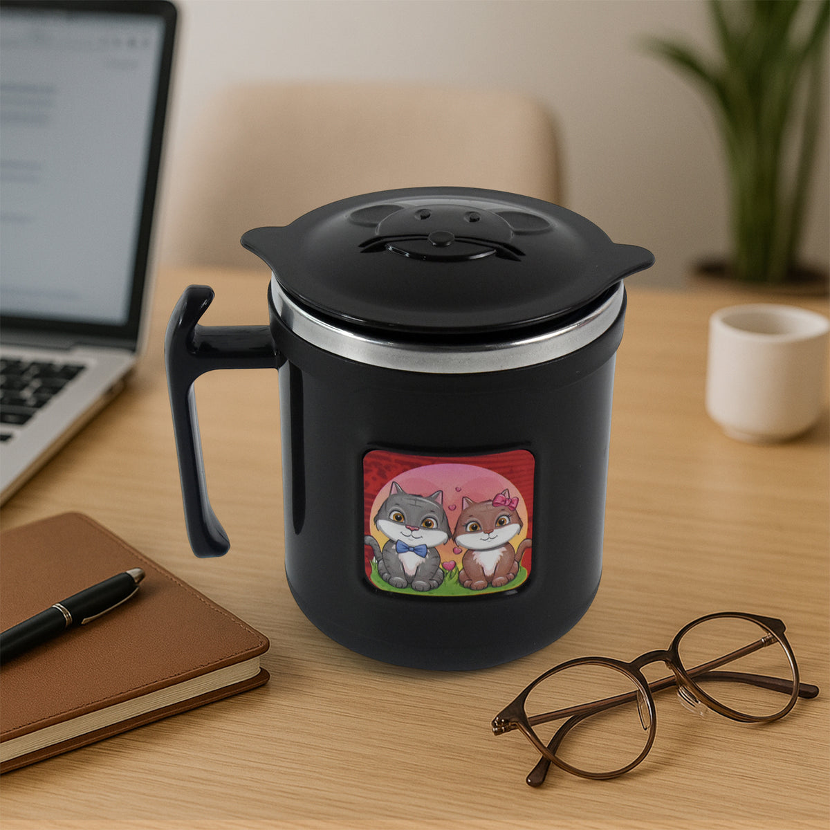 1 Pc Apex Cat Mug  250 Ml Stainless Steel Insulated Inner With Cute Cat Print
