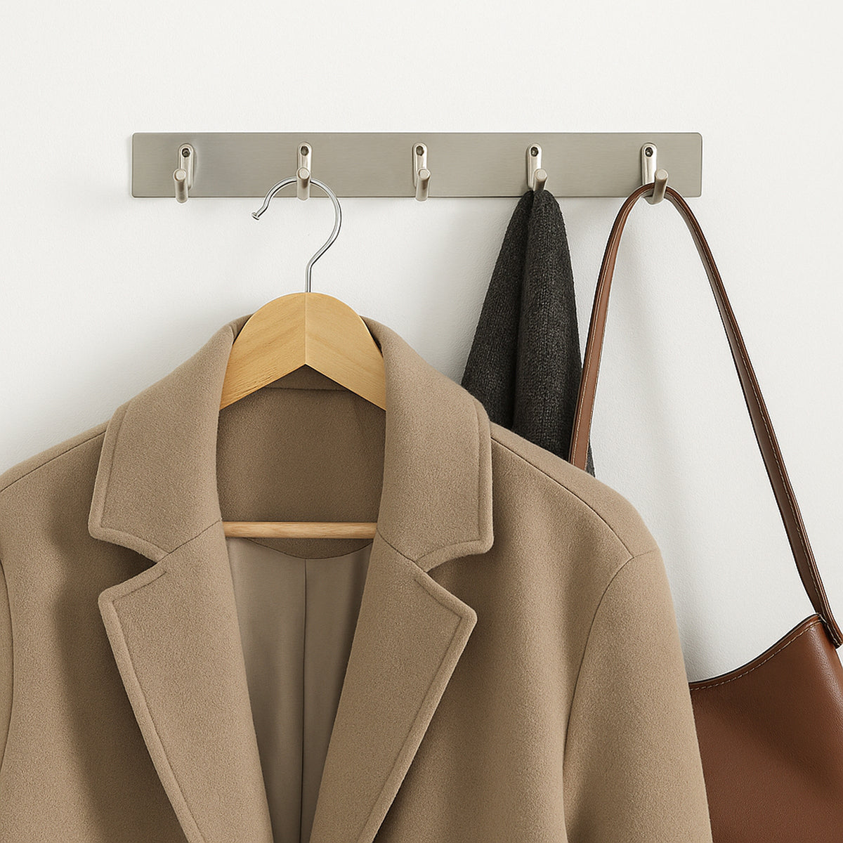 Stainless Steel Wall Mounted Coat 5 Hook Rack (26x3  1 Pc)
