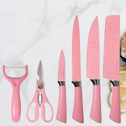 Stainless Steel Non Stick Ceramic Coating 6 Pcs Chef Kitchen Knife Set With Scissor  Peeler