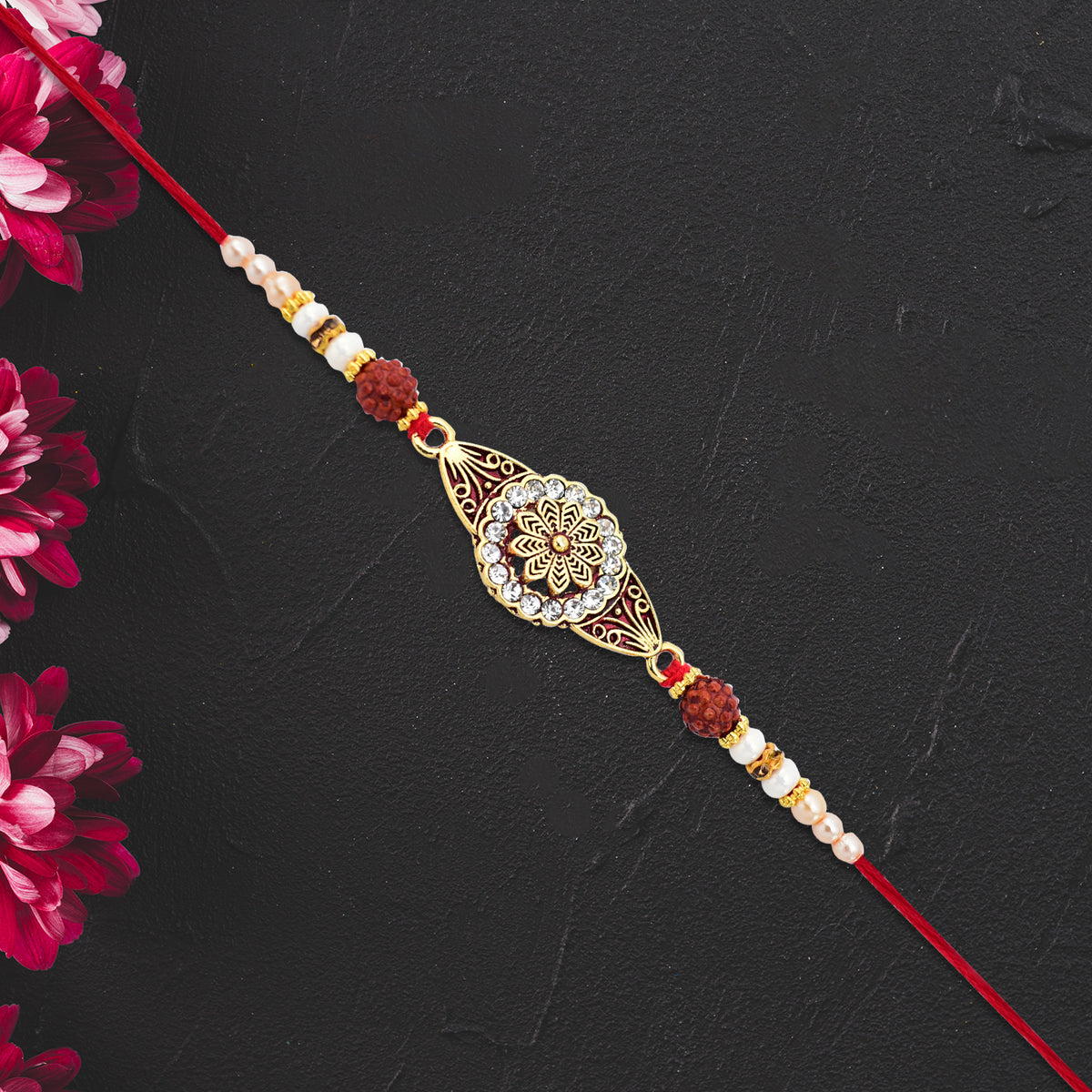 Rudraksha Rakhi With Stone-studded Mandala Design