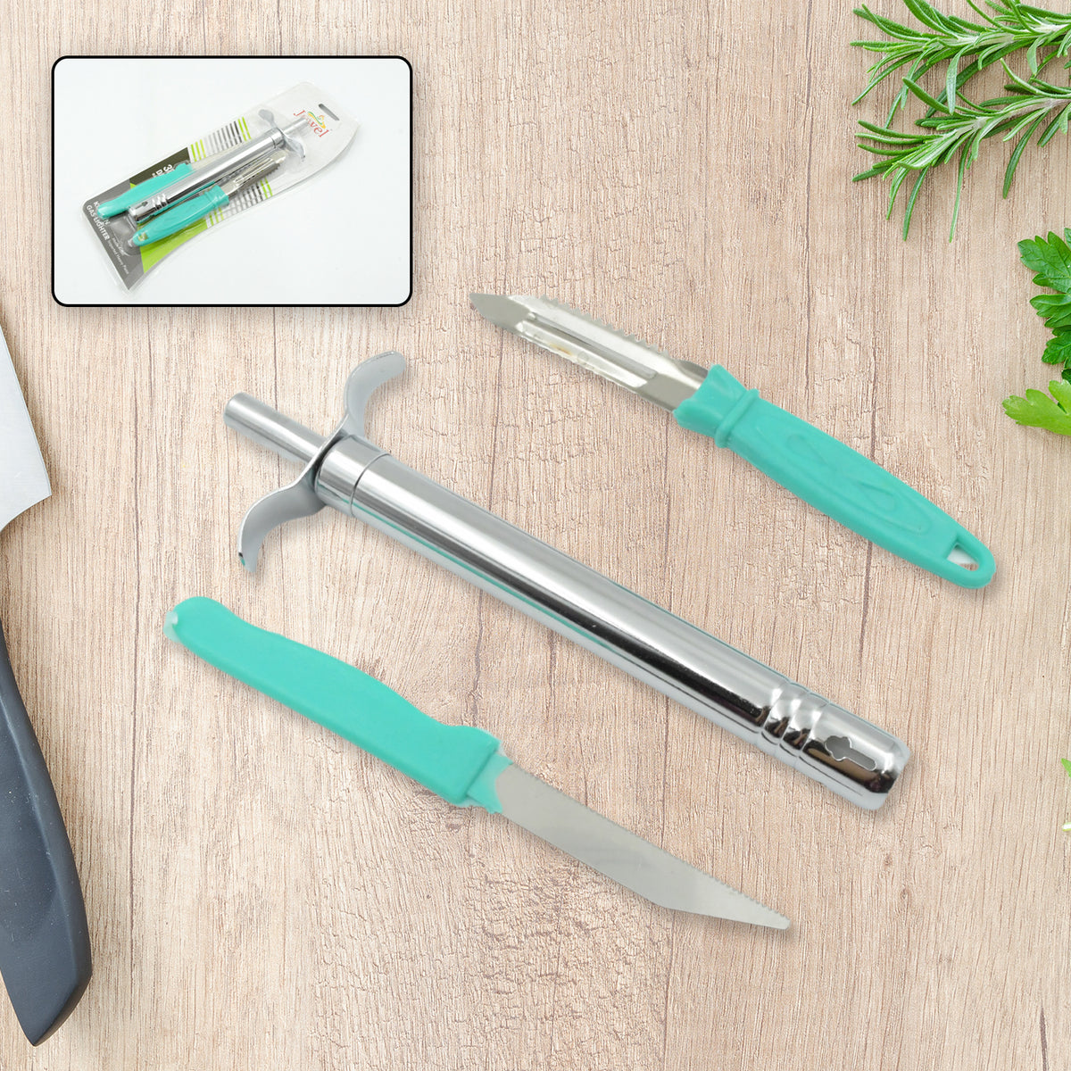 2159 3 In 1 Kitchen Combo - Kitchen Lighter Stainless Steel Knife And Peeler